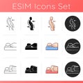 Poor posture problems icons set