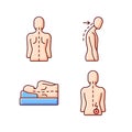 Poor posture problems RGB color icons set Royalty Free Stock Photo