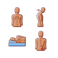 Poor posture problems RGB color icons set Royalty Free Stock Photo