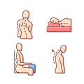 Poor posture problems RGB color icons set Royalty Free Stock Photo