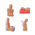 Poor posture problems RGB color icons set Royalty Free Stock Photo