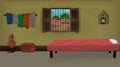 Village room inside vector, poor mud house room interior cartoon background illustrations.