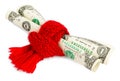 Poor state of finances. Dollar and red scarf