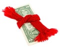 Poor state of finances. Dollar and red scarf