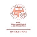 Poor team management and communication terracotta concept icon
