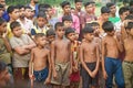 Poor village children standing together isolated unique photo