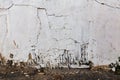 Poor wattle and daub cracked stucco wall with white plaster