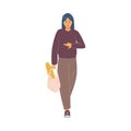 Poor woman who lacks money for food, flat cartoon vector illustration isolated.