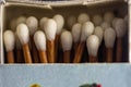 poorly aligned set of brown stick matches and white head Royalty Free Stock Photo