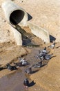 Poorly Treated wastewater is discharged into the sea on the coast in the area of Ã¢â¬â¹Ã¢â¬â¹the beach. Environmental pollution. Royalty Free Stock Photo