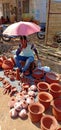 Pooters with their pottery products in Koraput Royalty Free Stock Photo