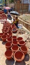 Pooters with their pottery products in Koraput Royalty Free Stock Photo