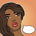 Pop art african american woman thinking with text balloon illustration in comic retro style Royalty Free Stock Photo