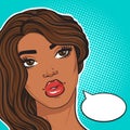 Pop art african american woman thinking face with text balloon, vector illustration in comic retro style Royalty Free Stock Photo