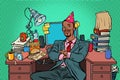 Pop art African businessman birthday, working place Royalty Free Stock Photo