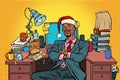Pop art African businessman, Christmas workplace Royalty Free Stock Photo