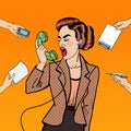 Pop Art Aggressive Business Woman Screaming into the Phone at Multi Tasking Office Work Royalty Free Stock Photo