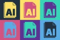 Pop art AI file document. Download ai button icon isolated on color background. AI file symbol. Vector Royalty Free Stock Photo