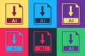 Pop art AI file document icon. Download AI button icon isolated on color background. Vector Royalty Free Stock Photo