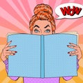 Pop Art Amazed Woman Reading Book. Educational Concept