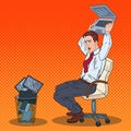 Pop Art Angry Businessman Throws Out Laptop. Stress at Office Work Royalty Free Stock Photo