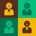 Pop art Angry customer icon isolated on color background. Vector