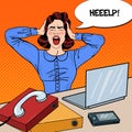 Pop Art Angry Frustrated Woman Screaming at Office Work Royalty Free Stock Photo