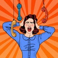 Pop Art Angry Frustrated Woman Screaming at Office Work Royalty Free Stock Photo