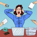 Pop Art Angry Frustrated Woman Screaming at Office Work Royalty Free Stock Photo