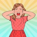 Pop Art Angry Little Girl Screaming. Aggressive Child. Kid Emotional Facial Expression