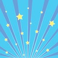 Pop art background blue. Rays of the sun, the sky with yellow stars. Imitation comics style. Raster