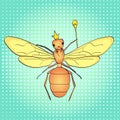 Pop art background, green. The insect, the head of the ants, the queen in the crown and the scepter. Vector comic