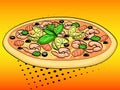 Pop art background. Imitation comic style. Italian food, pizza with seafood and lemon. Vector Royalty Free Stock Photo