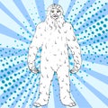 Pop art background raster Nepal, Yeti, Abominable Snowman. Color comic book style imitation big foot