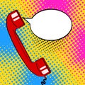 Pop art background red old phone handset and empty speech bubble Royalty Free Stock Photo