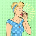 Pop art background. Retro girl screaming, gramophone. Vector