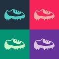 Pop art Baseball boot icon isolated on color background. Vector
