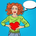 Pop Art Beautiful Woman in Love with Plush Heart Royalty Free Stock Photo