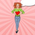 Pop Art Beautiful Woman in Love with Plush Heart Royalty Free Stock Photo