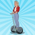 Pop Art Beautiful Woman Riding Segway. Urban Transportation