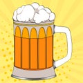 Pop art beer in a glass mug. Color background. Comic book style imitation. Royalty Free Stock Photo