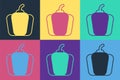 Pop art Bell pepper or sweet capsicum icon isolated on color background. Vector