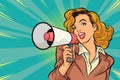 Pop Art beutiful woman with Megaphone Royalty Free Stock Photo