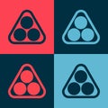 Pop art Billiard balls in a rack triangle icon isolated on color background. Vector Royalty Free Stock Photo