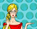 Pop Art blonde girl. Party invitation. Birthday card. Comic woman. Royalty Free Stock Photo