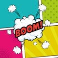 Pop art boom text bubble speech color background Royalty Free Stock Photo