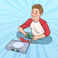 Pop Art Boy Playing Video Game. Kid with Control Console Royalty Free Stock Photo