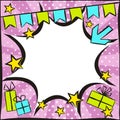 Pop art Bright comic empty speech bubble with gifts and flags Royalty Free Stock Photo