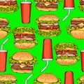 Pop art burger cola seamless pattern Royalty Free Stock Photo