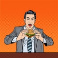 Pop Art Business Man Eating Tasty Burger at Work